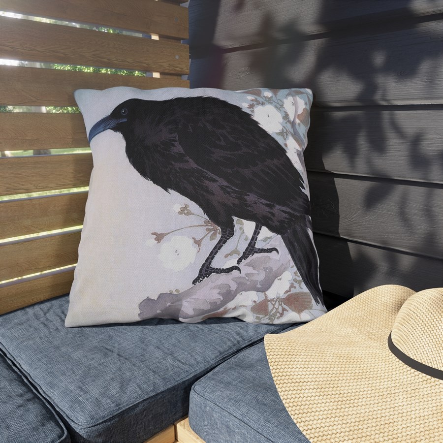 Ohara Koson Crow & Full Moon. Outdoor Pillow J12-25 - Image 3