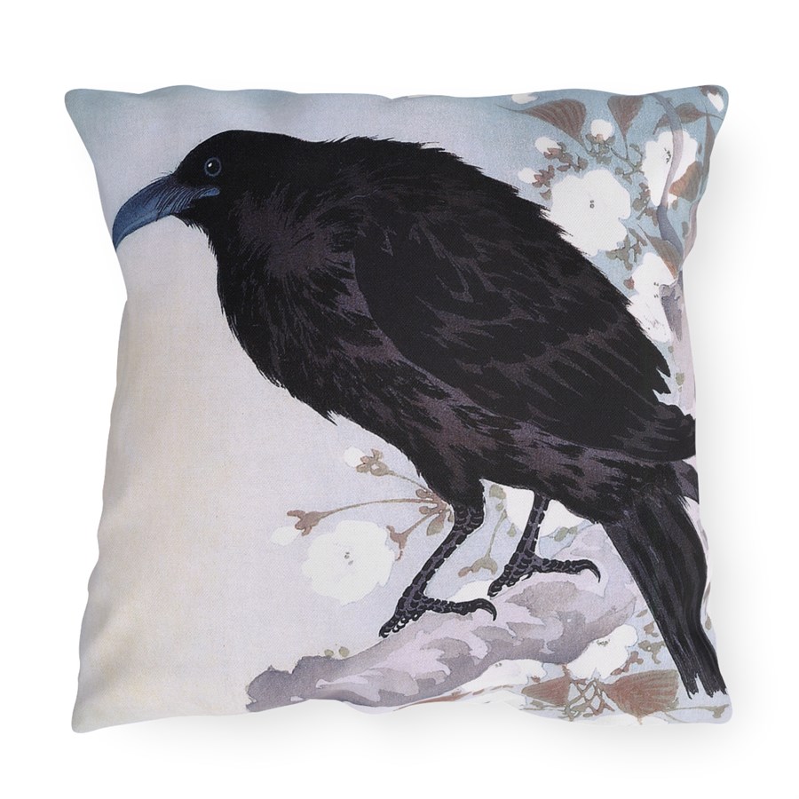 Ohara Koson Crow & Full Moon. Outdoor Pillow J12-25