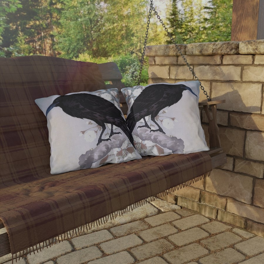 Ohara Koson Crow & Full Moon. Outdoor Pillow J12-25 - Image 4