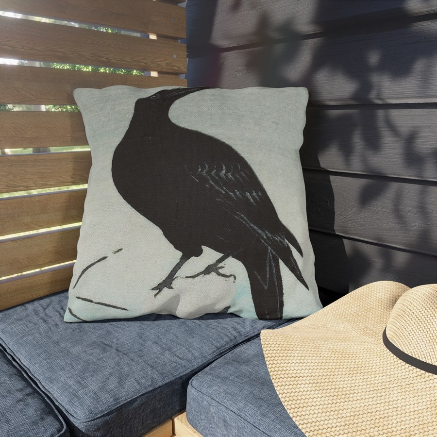 Ohara Koson Crow On Snowy Stump - Outdoor Pillow - Image 2