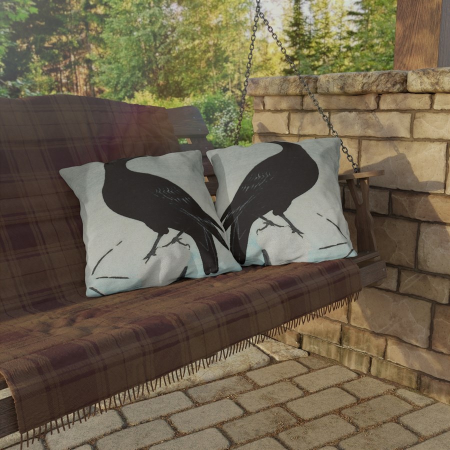 Ohara Koson Crow On Snowy Stump - Outdoor Pillow - Image 4