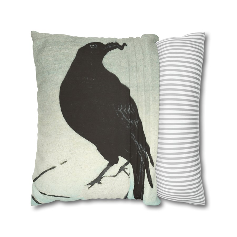 Ohara Koson Crow On Snowy Stump - Pillow Case