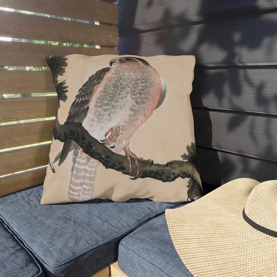 Ohara Koson Falcon On Branch. Outdoor Pillow J12-30 - Image 3