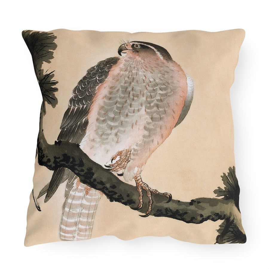 Ohara Koson Falcon On Branch. Outdoor Pillow J12-30