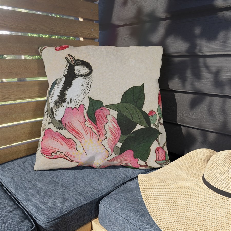 Ohara Koson Great Tit On Branch. Outdoor Pillow J12-34 - Image 3