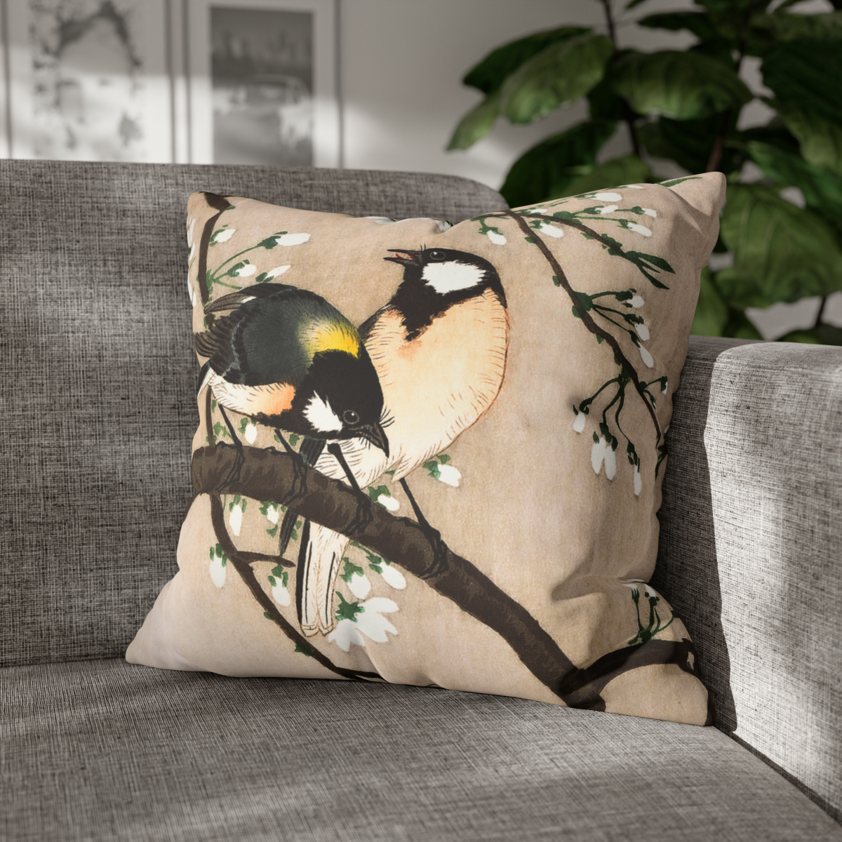 Ohara Koson Great Tits On Cherry Branch. Pillow Case J12-26 - Image 4