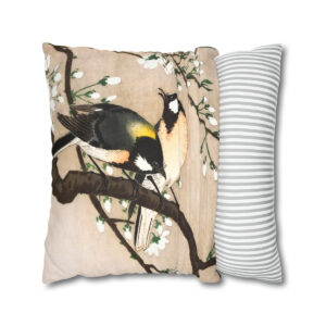 Ohara Koson Great Tits On Cherry Branch. Pillow Case J12-26
