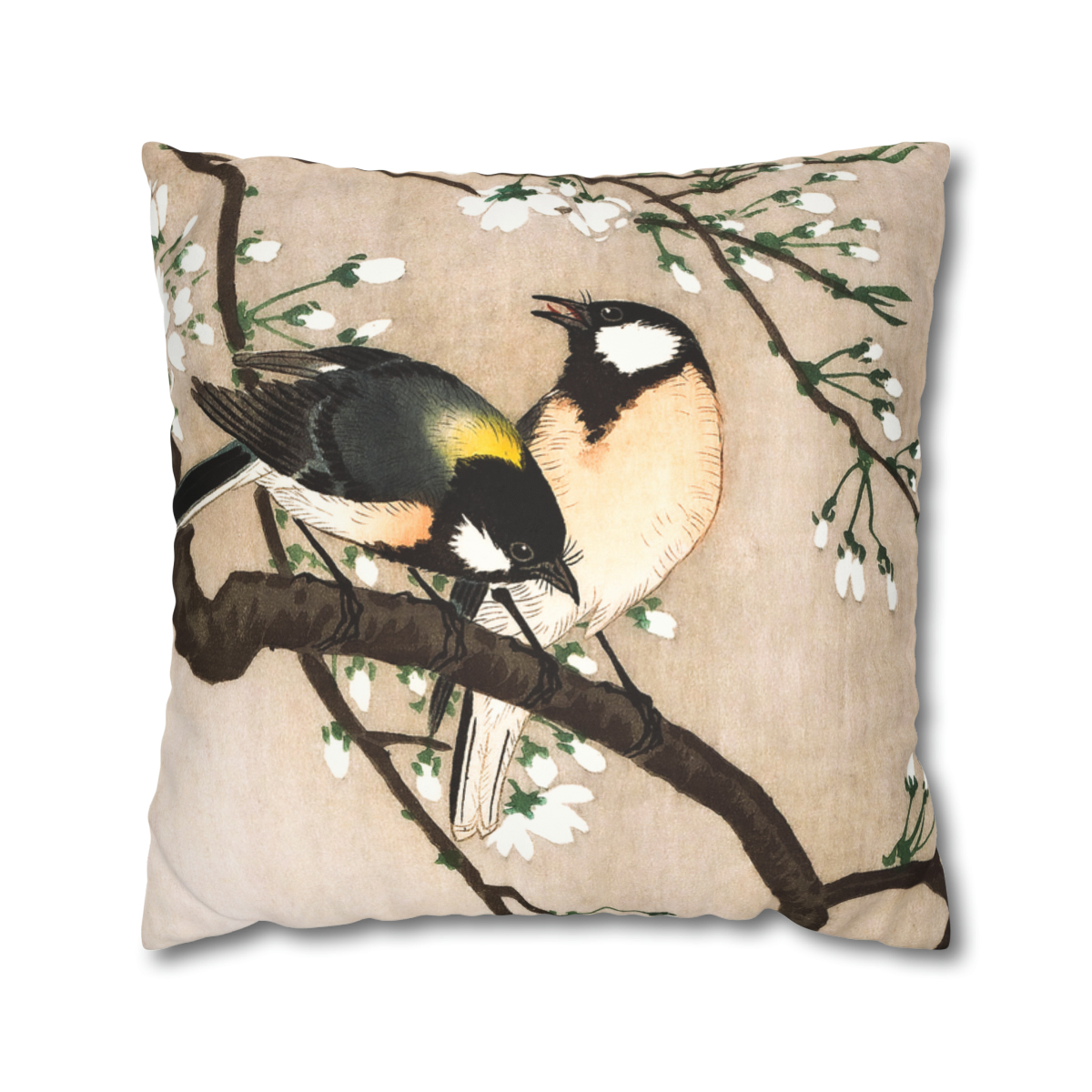 Ohara Koson Great Tits On Cherry Branch. Pillow Case J12-26 - Image 2
