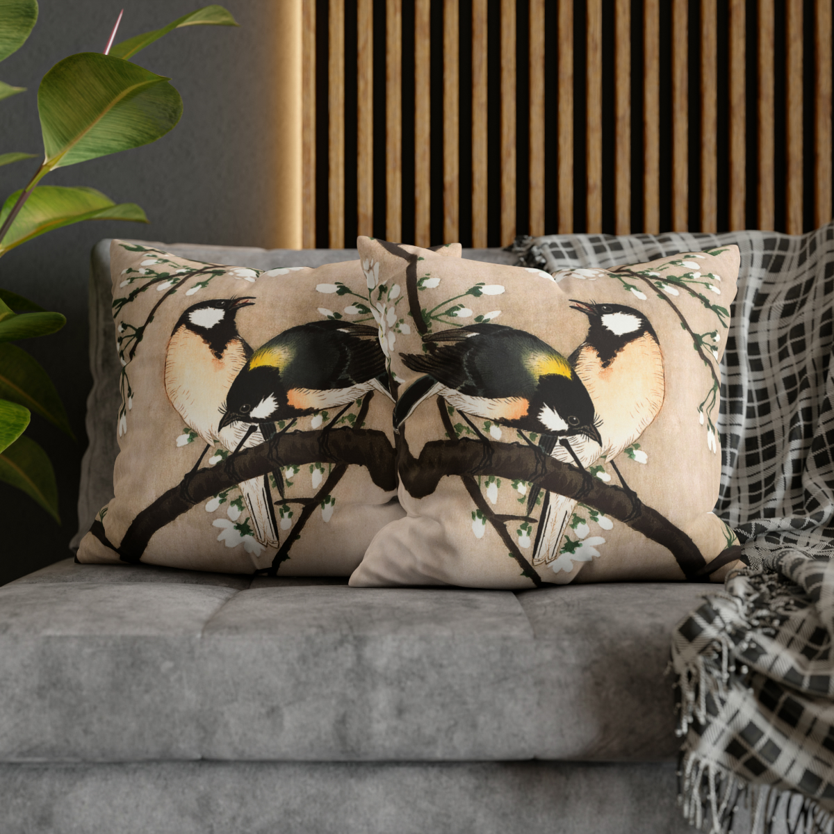 Ohara Koson Great Tits On Cherry Branch. Pillow Case J12-26 - Image 5