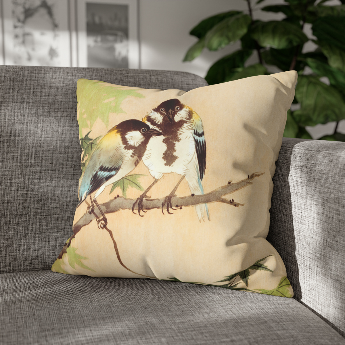 Ohara Koson Great Tits On Maple Branch. Pillow Case J12-13 - Image 4