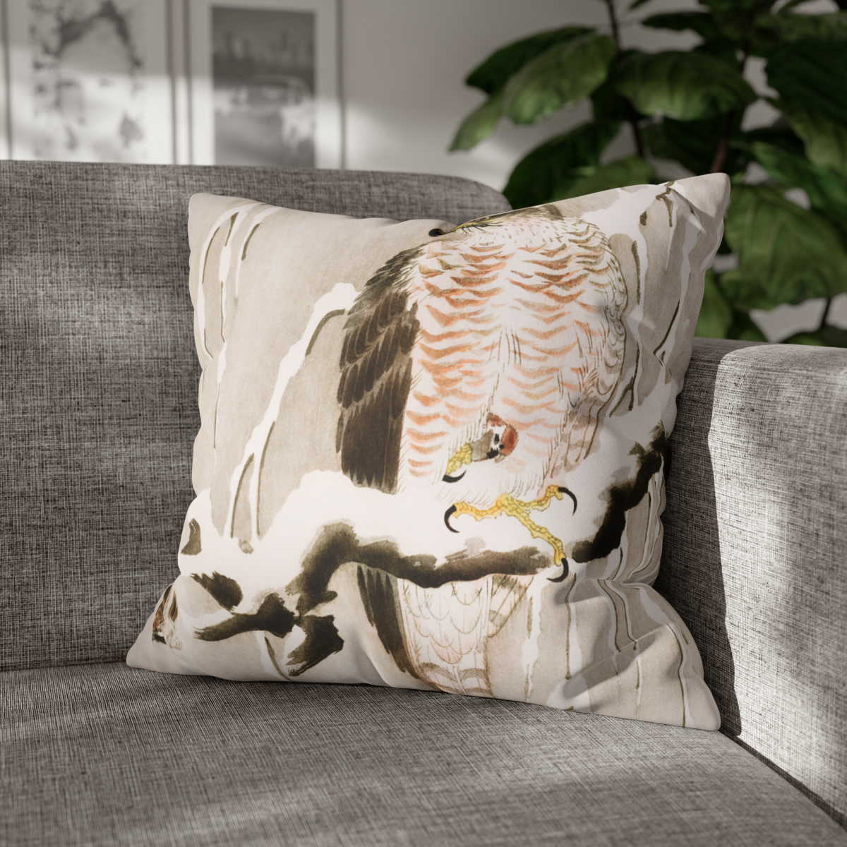 Ohara Koson Hawk On Snowy Branch - Pillow Case - Image 4