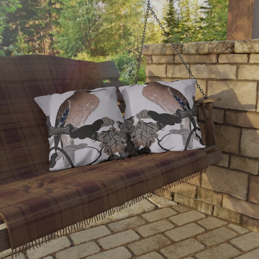 Ohara Koson Jay On Oak Tree. Outdoor Pillow J12-80 - Image 4