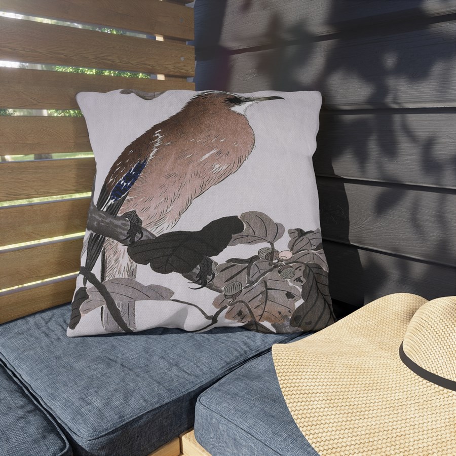Ohara Koson Jay On Oak Tree. Outdoor Pillow J12-80 - Image 3