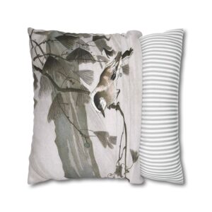 Ohara Koson Long-Tailed Tit On Branch In Storm - Pillow Case