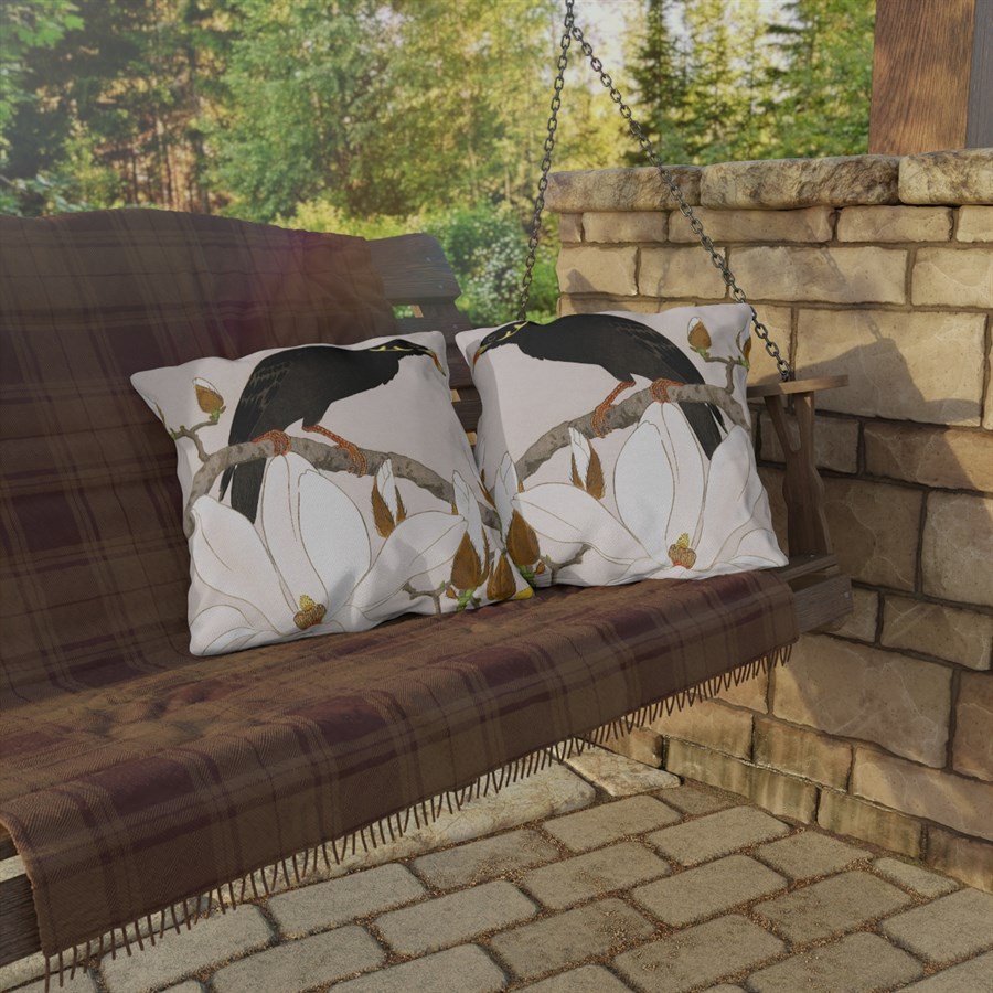 Ohara Koson Myna & Magnolia - Outdoor Pillow - Image 4