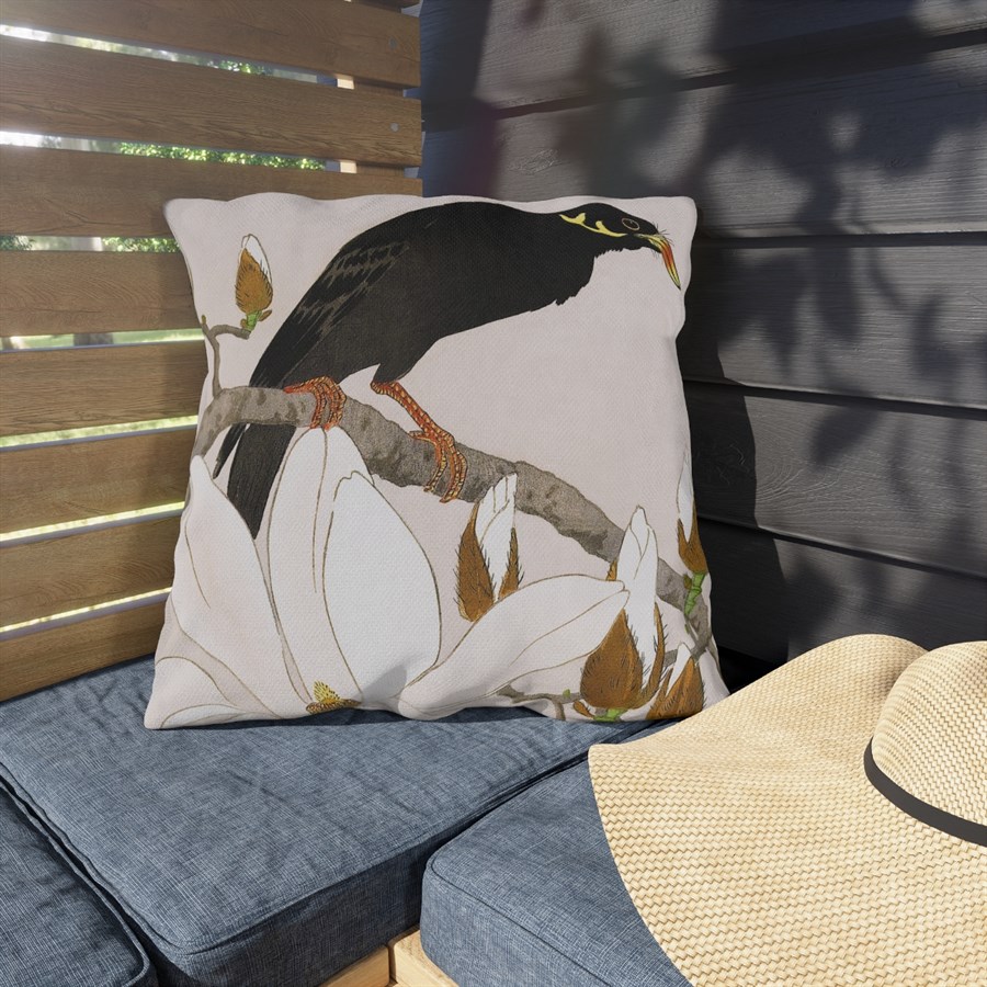 Ohara Koson Myna & Magnolia - Outdoor Pillow - Image 2