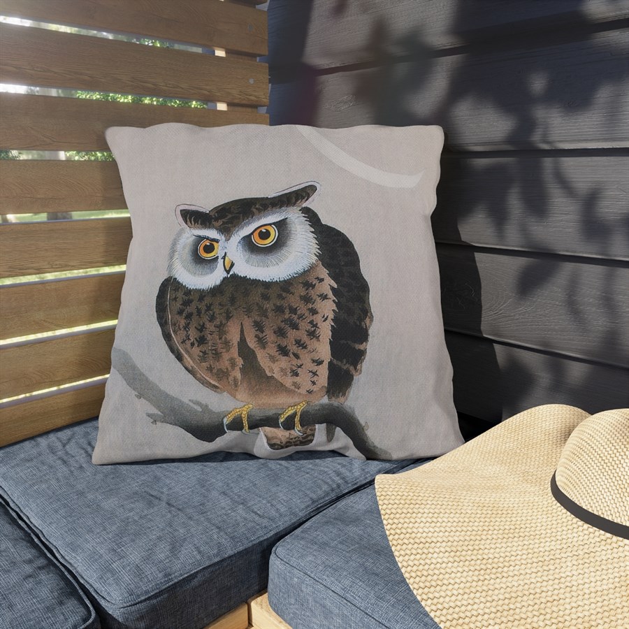 Ohara Koson Owl & New Moon. Outdoor Pillow J12-40 3 Ohara Koson Owl & New Moon. Outdoor Pillow J12-40 - Image 3