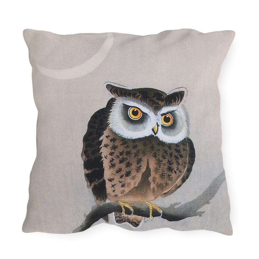 Ohara Koson Owl & New Moon. Outdoor Pillow J12-40 2 Ohara Koson Owl & New Moon. Outdoor Pillow J12-40 - Image 2