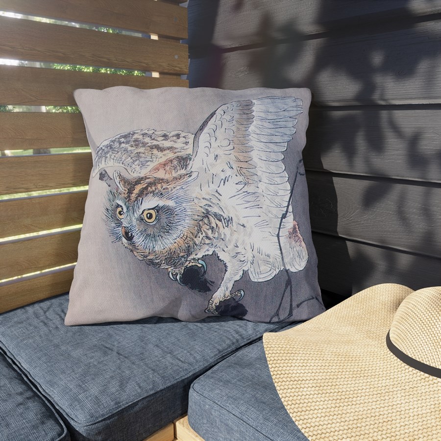 Ohara Koson Owl On Branch. Outdoor Pillow J12-22 - Image 3