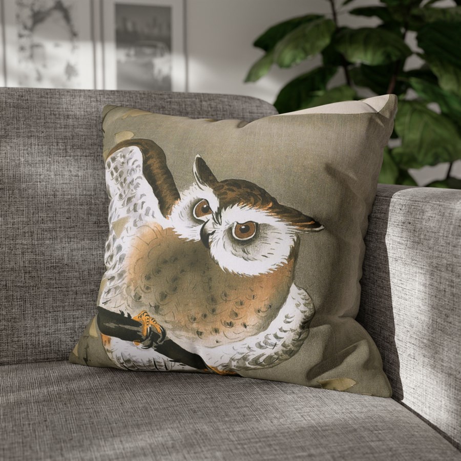 Ohara Koson Owl On Branch Under New Moon - Pillow Case 4 Ohara Koson Owl On Branch Under New Moon - Pillow Case - Image 4