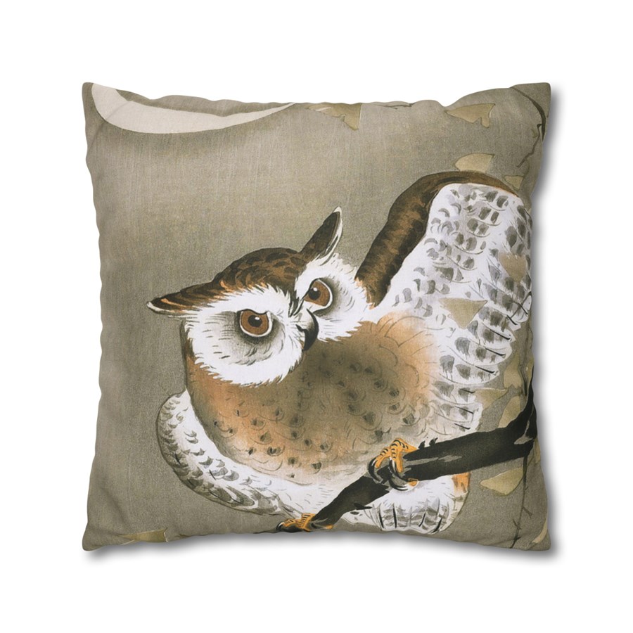 Ohara Koson Owl On Branch Under New Moon - Pillow Case 2 Ohara Koson Owl On Branch Under New Moon - Pillow Case - Image 2