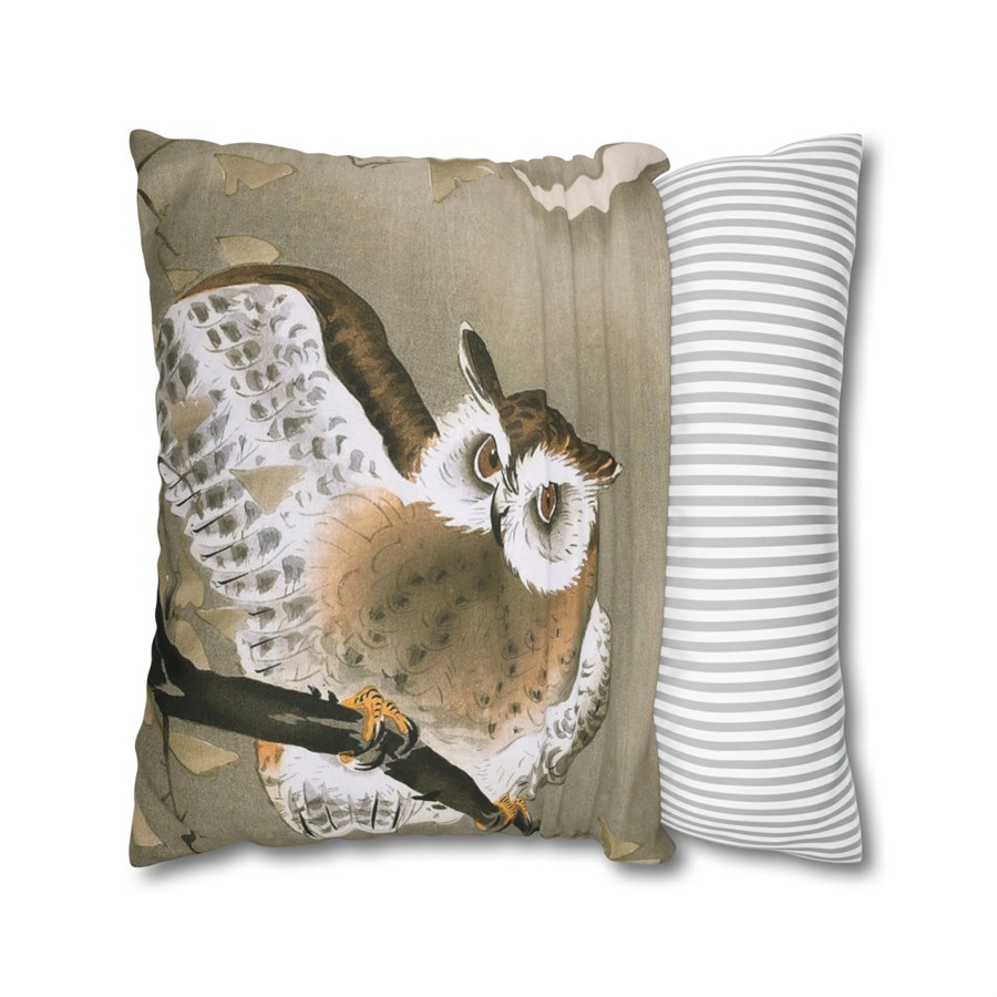Ohara Koson Owl On Branch Under New Moon - Pillow Case 1 Ohara Koson Owl On Branch Under New Moon - Pillow Case