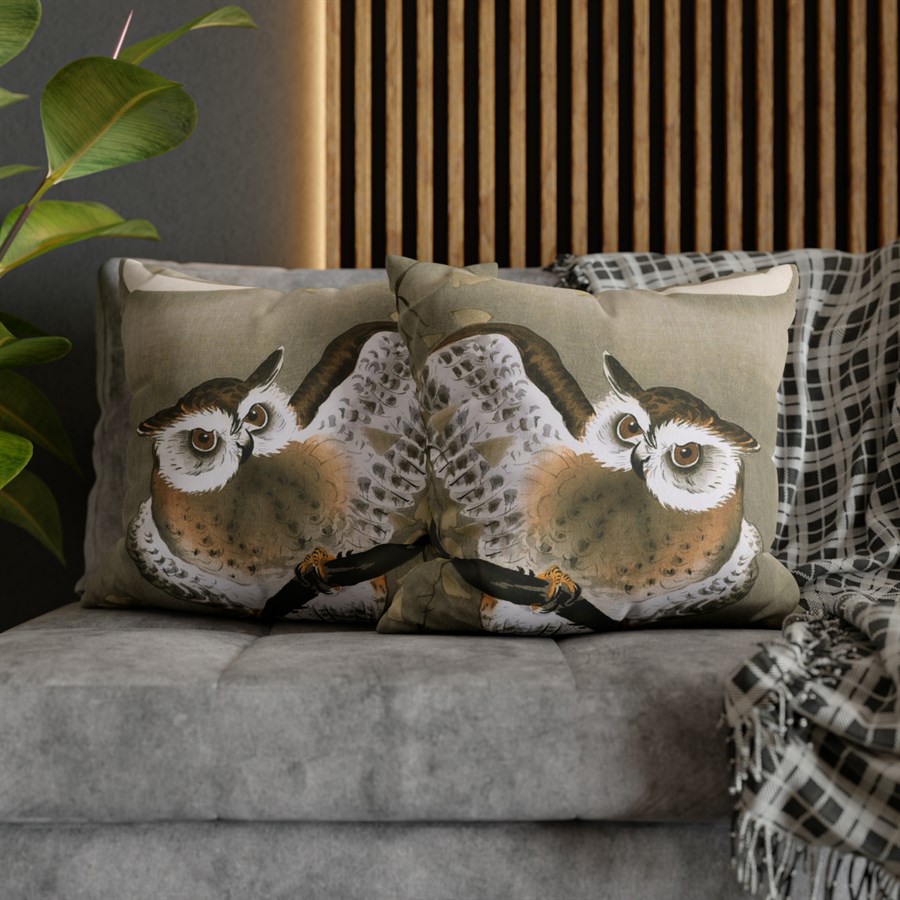 Ohara Koson Owl On Branch Under New Moon - Pillow Case 5 Ohara Koson Owl On Branch Under New Moon - Pillow Case - Image 5