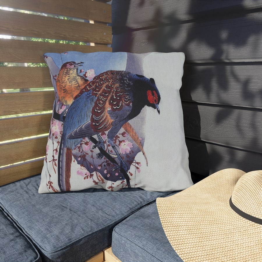 Ohara Koson Pheasant Pair On Branch. Outdoor Pillow J12-32 - Image 3
