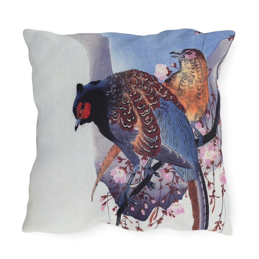 Ohara Koson Pheasant Pair On Branch. Outdoor Pillow J12-32 - Image 2