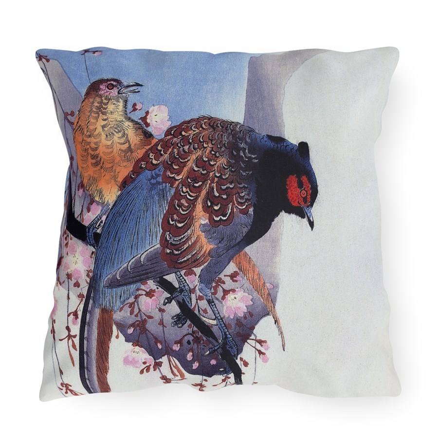Ohara Koson Pheasant Pair On Branch. Outdoor Pillow J12-32