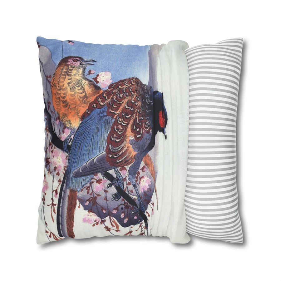 Ohara Koson Pheasant Pair On Branch - Pillow Case