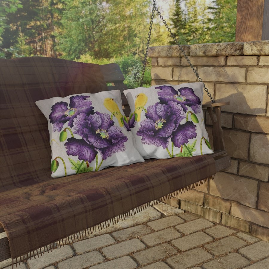 Ohara Koson Purple Anemones. Outdoor Pillow J12-28 - Image 4