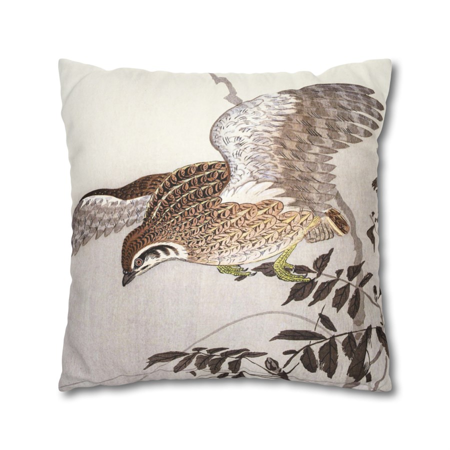 Ohara Koson Quail & Sickle Moon - Pillow Case - Image 2