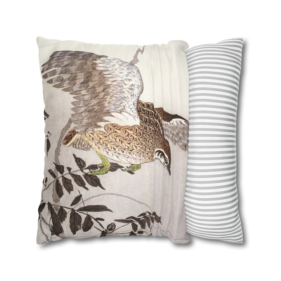 Ohara Koson Quail & Sickle Moon - Pillow Case