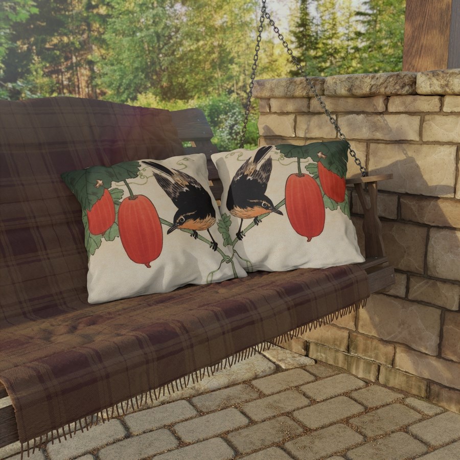 Ohara Koson Songbird & Fruits. Outdoor Pillow J12-29 - Image 4