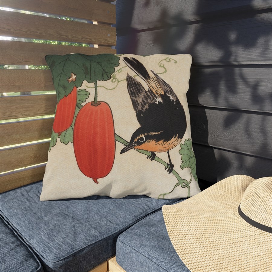Ohara Koson Songbird & Fruits. Outdoor Pillow J12-29 - Image 3
