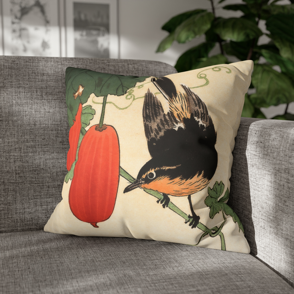 Ohara Koson Songbird & Fruits - Pillow Case - Image 4