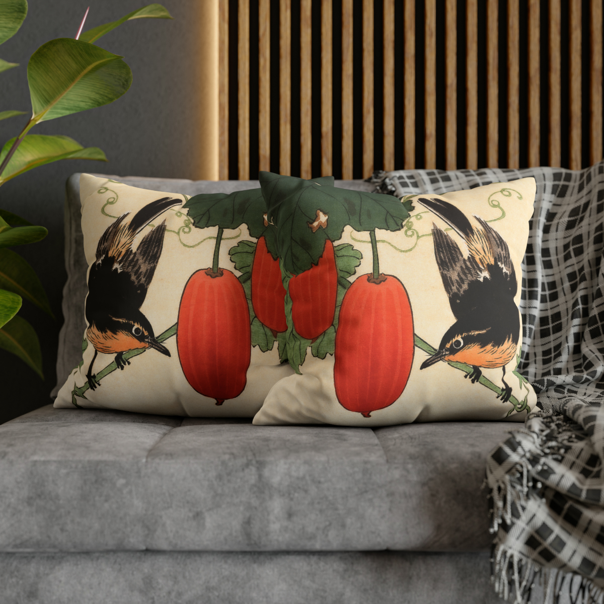 Ohara Koson Songbird & Fruits - Pillow Case - Image 5