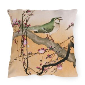 Ohara Koson Songbird On Blossom Branch. Outdoor Pillow J12-15