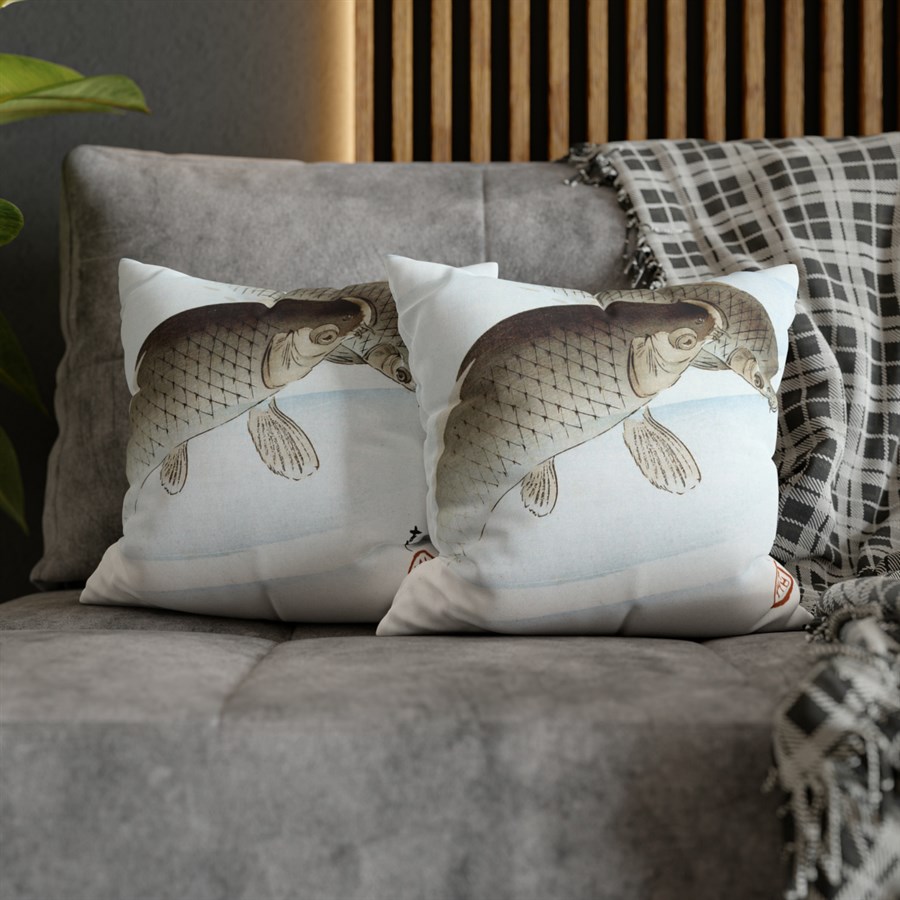 Ohara Koson Two Black Carp Fish - Pillow Case - Image 5