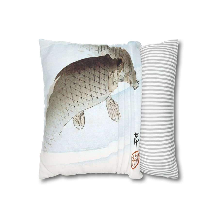 Ohara Koson Two Black Carp Fish - Pillow Case