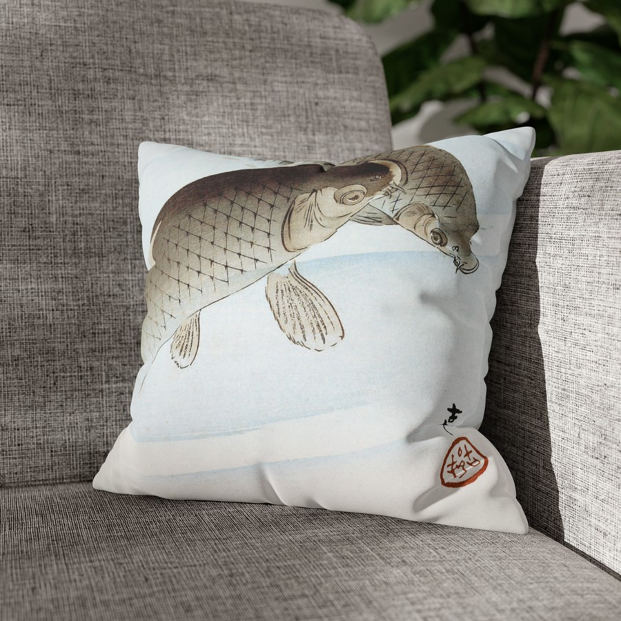Ohara Koson Two Black Carp Fish - Pillow Case - Image 4