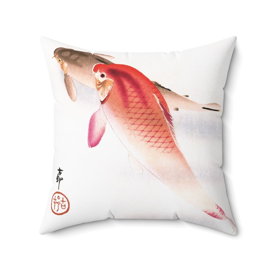 Ohara Koson Two Carps. Square Pillow, J10-18 - Image 2