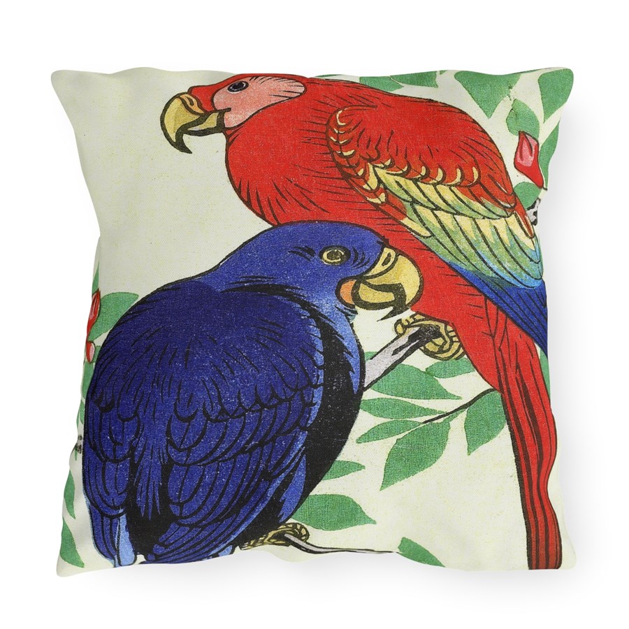 Ohara Koson Two Parrots. Outdoor Pillow J12-82