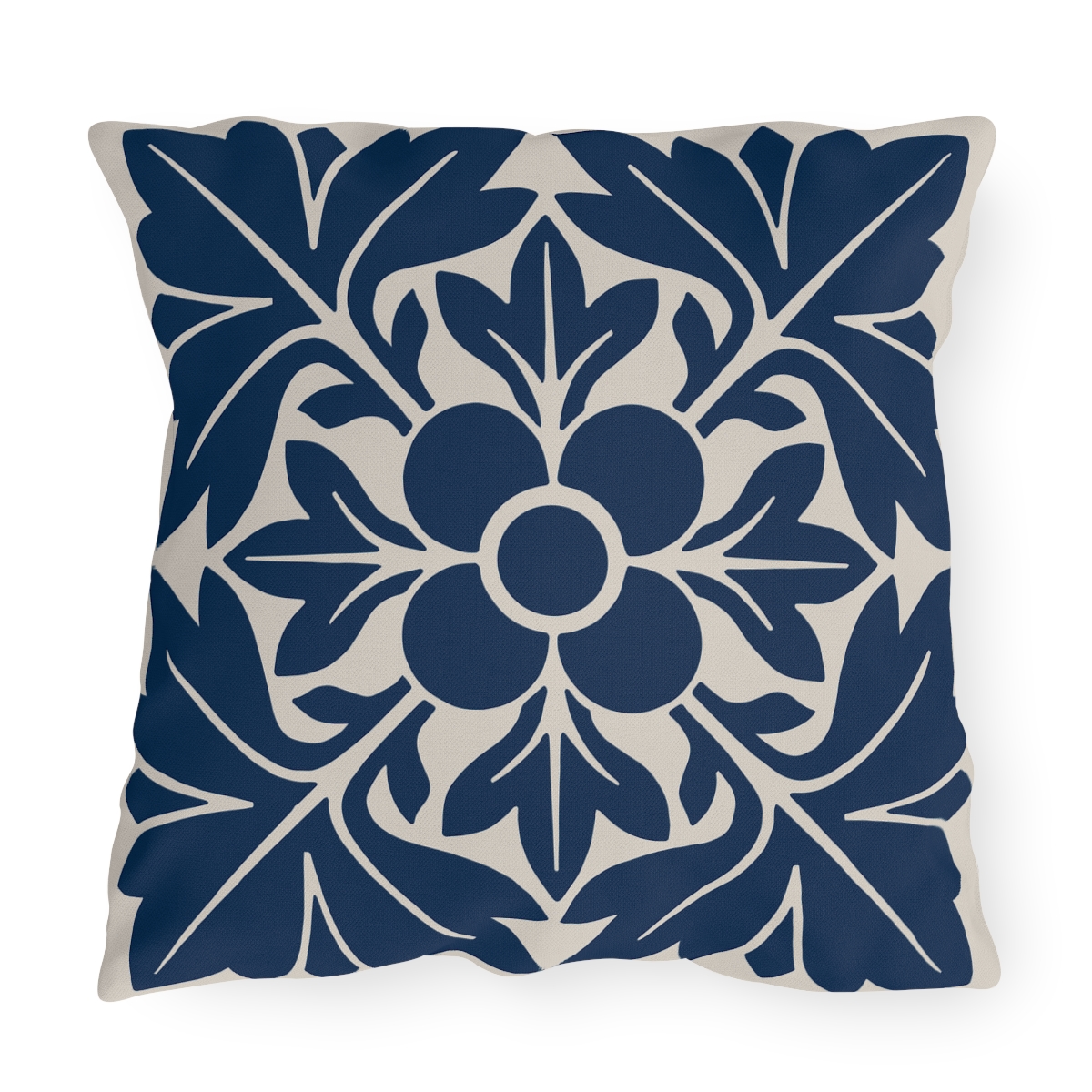 Petals & Leaves Pattern In Blue - Outdoor Pillow