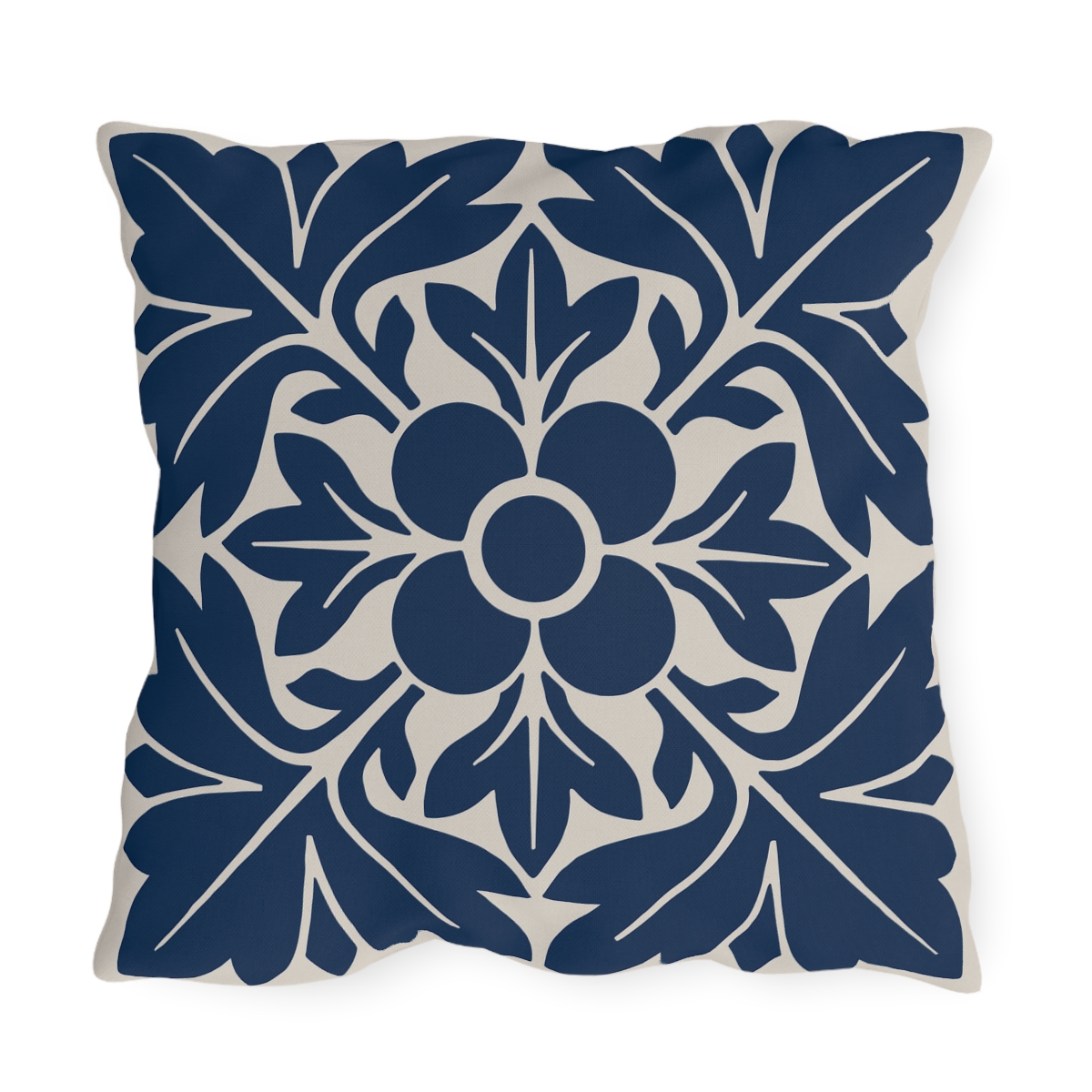Petals & Leaves Pattern In Blue - Outdoor Pillow - Image 3