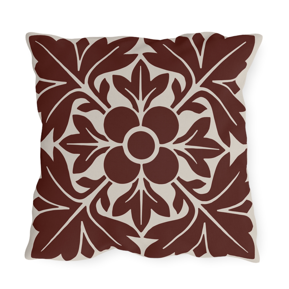 Petals & Leaves Pattern In Brown - Outdoor Pillow - Image 3