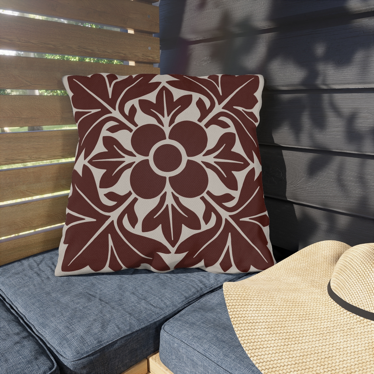 Petals & Leaves Pattern In Brown - Outdoor Pillow - Image 2