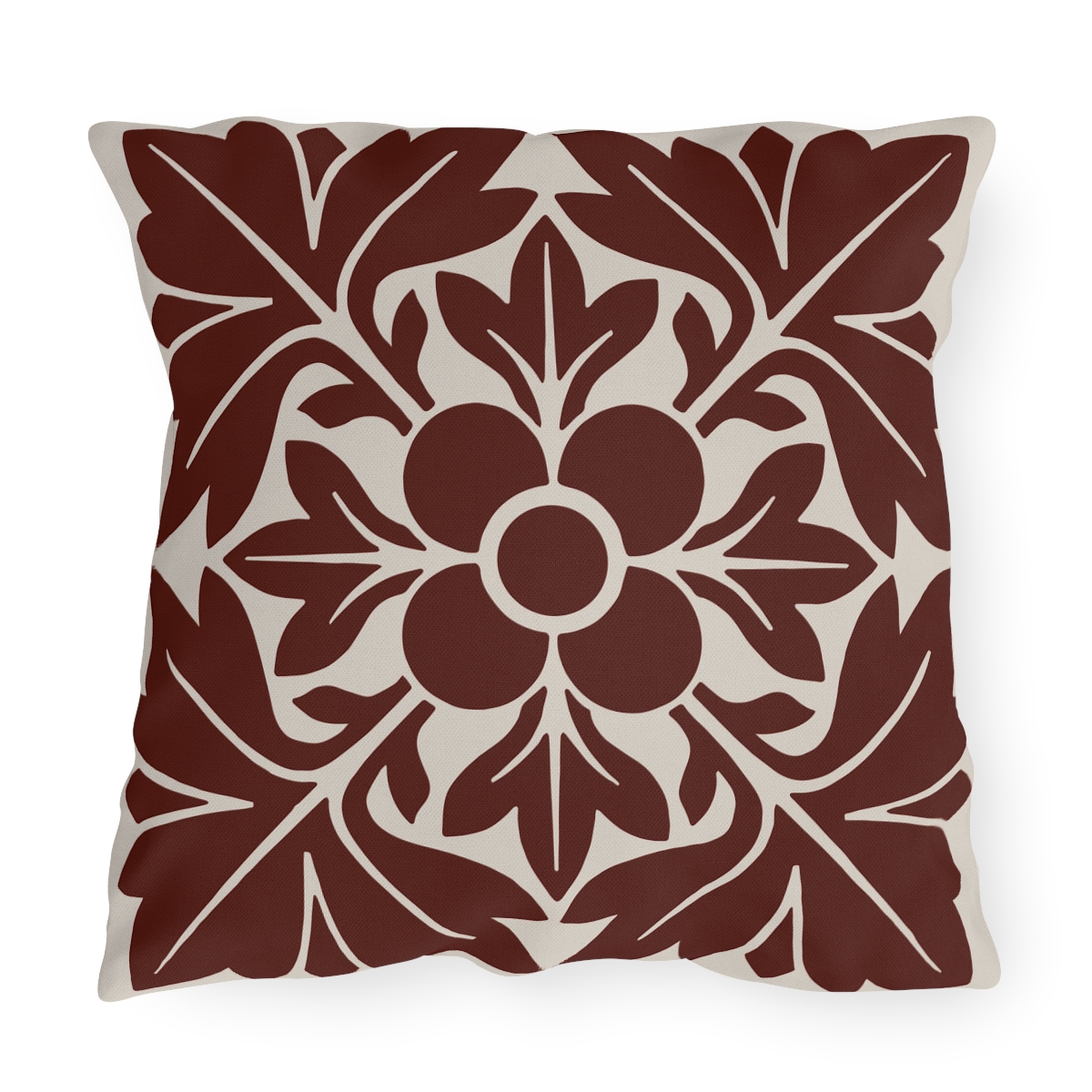 Petals & Leaves Pattern In Brown - Outdoor Pillow