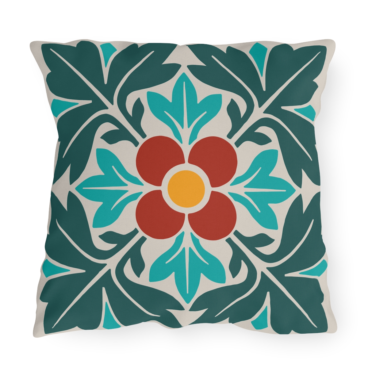 Petals & Leaves Pattern in Multicolor - Outdoor Pillow